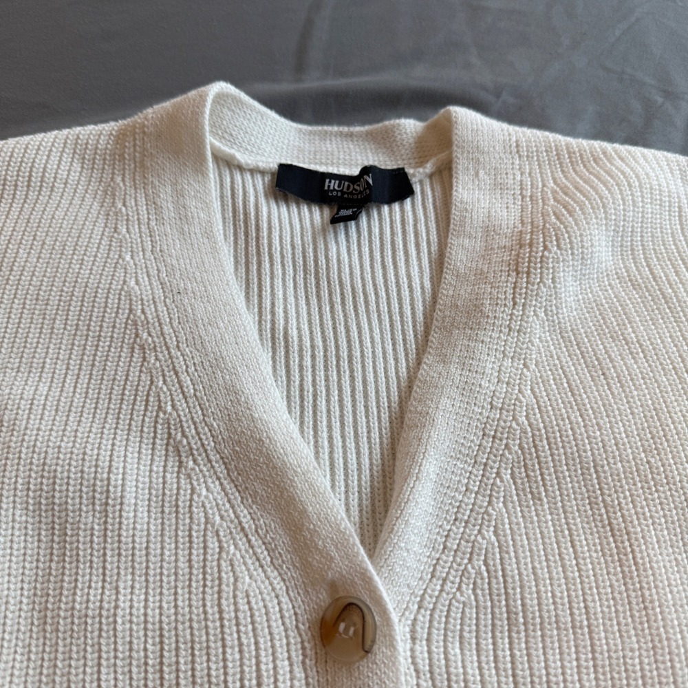 Hudson Los Angeles Ribbed Button Down Cardigan Women XL White - Picture 6 of 7